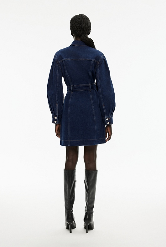 Denim Seam Detail Dress - Dark Indigo