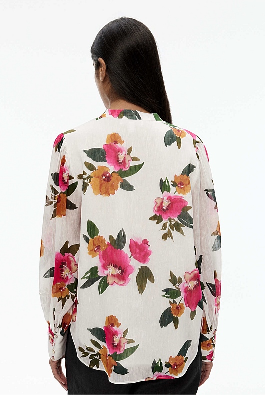 Watercolour Half Placket Blouse - Pearl