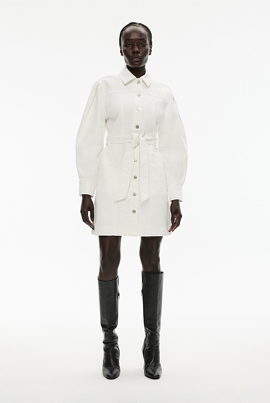 Denim Seam Detail Dress - Parchment