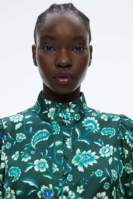 Floral Paisley Button Blouse - Pine