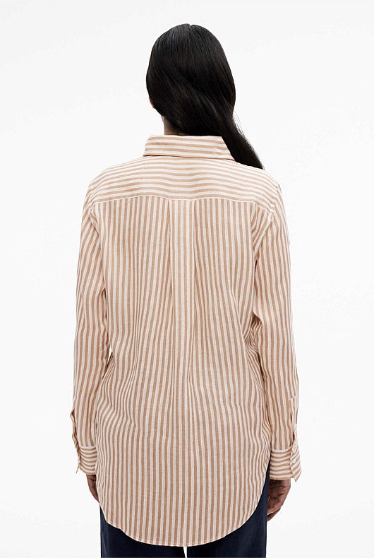 French Linen Stripe Shirt - Barley