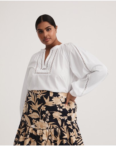 Witchery Cotton Self Stripe Trim Blouse