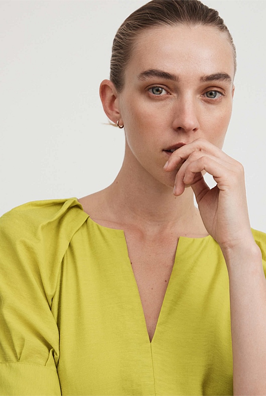 Raglan Pleat Sleeve Blouse - Citrus Green