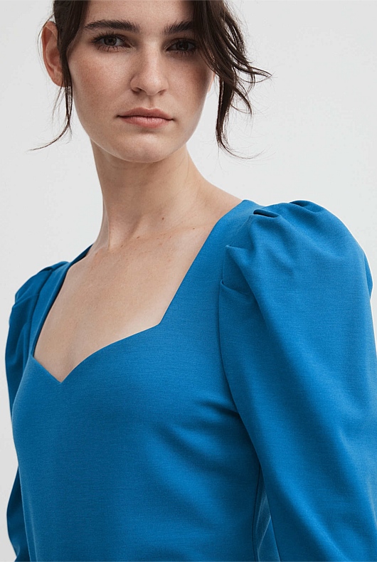 Ponte Sweetheart Neckline Bodysuit - Sorrento Blue