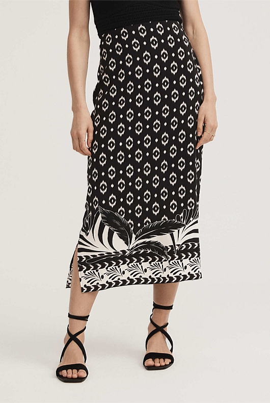 Natural Palm Print Skirt - Ivory
