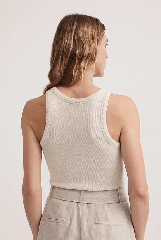 Racer Rib Tank - Oatmeal Marle