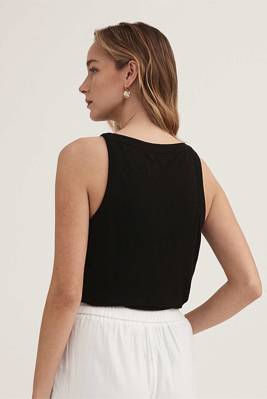 Linen Bind Detail Tank - Black