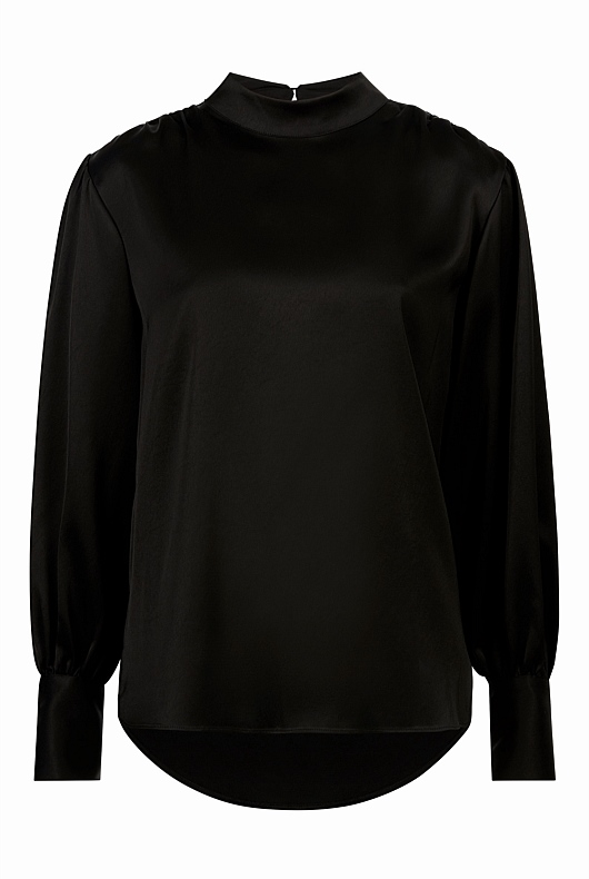 Acetate High Neck Blouse - Black