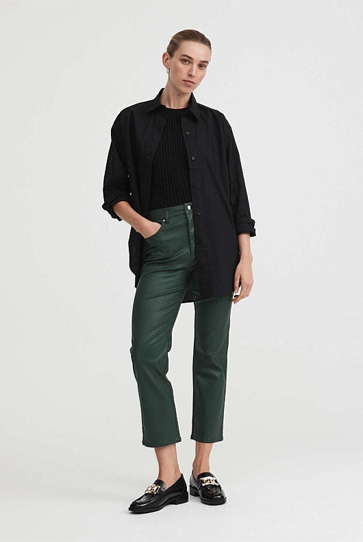 7/8 Coated Straight Jean - Dark Forest