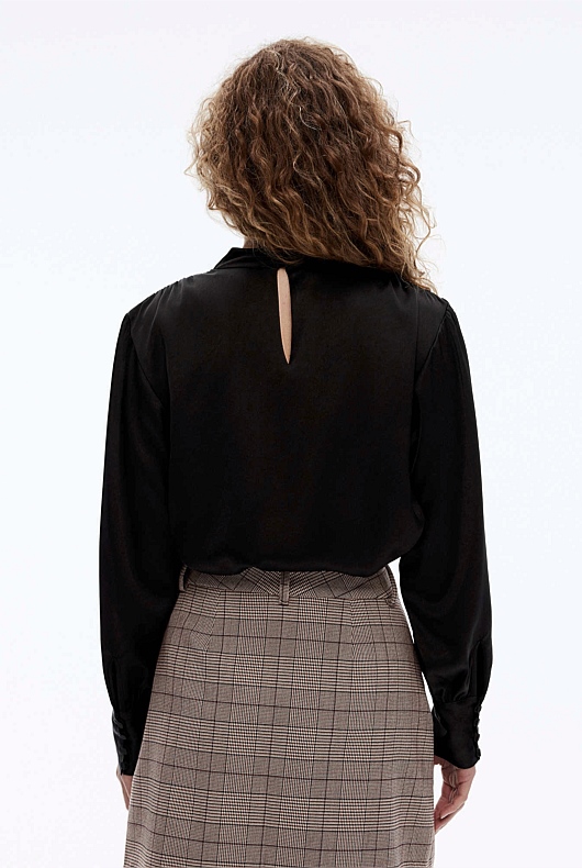 Acetate High Neck Blouse - Black