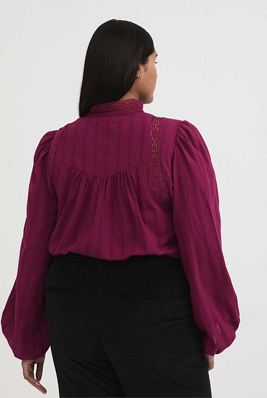 Lace Detail Shirt - Deep Magenta