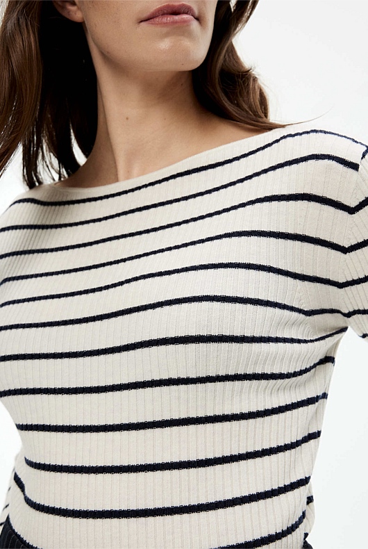 Stripe Boat Neck Knit - Ink