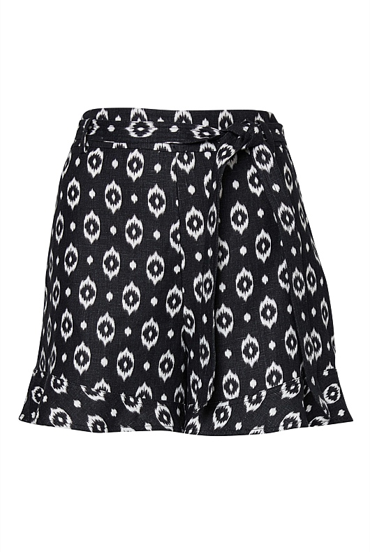 Ikat Print Linen Short - Pitch Black