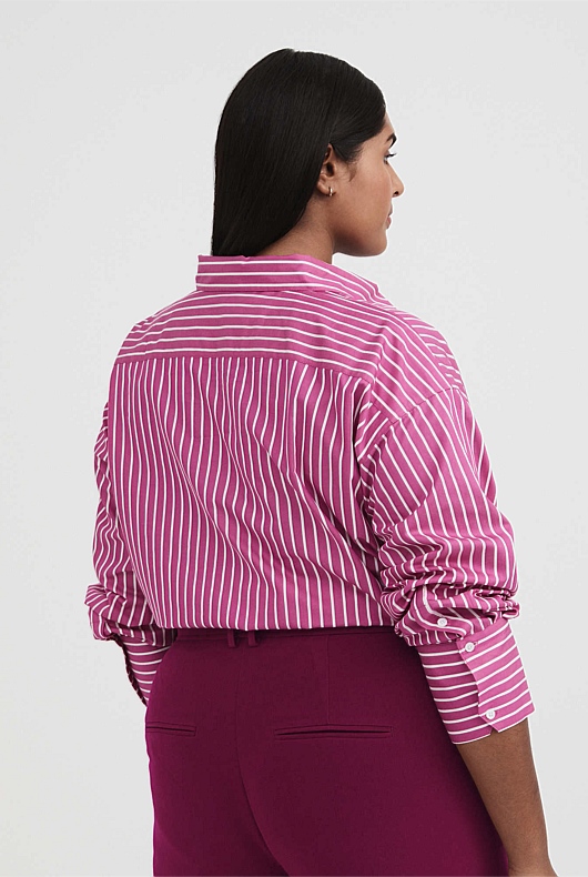 Cotton Wide Stripe Cropped Shirt - Bright Magenta