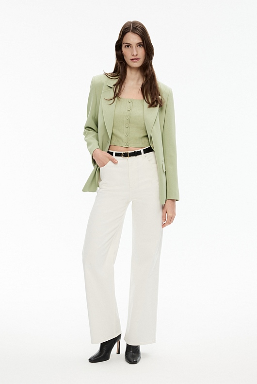 French Linen Cropped Button Bodice - Pistachio