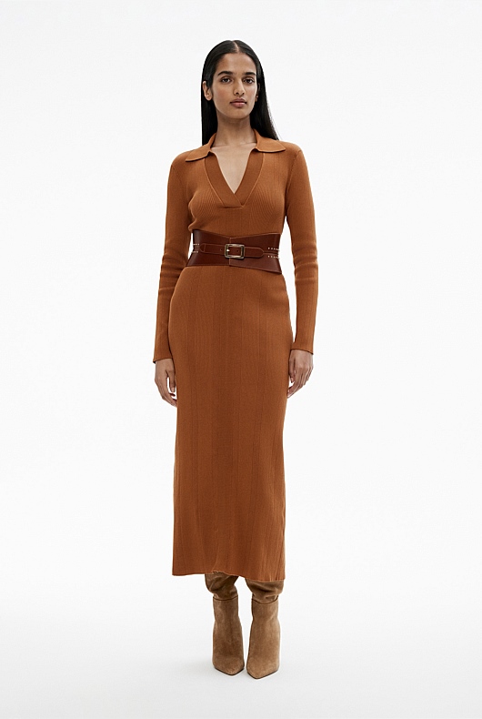 Crepe Henley Knit Dress - Faded Terracotta