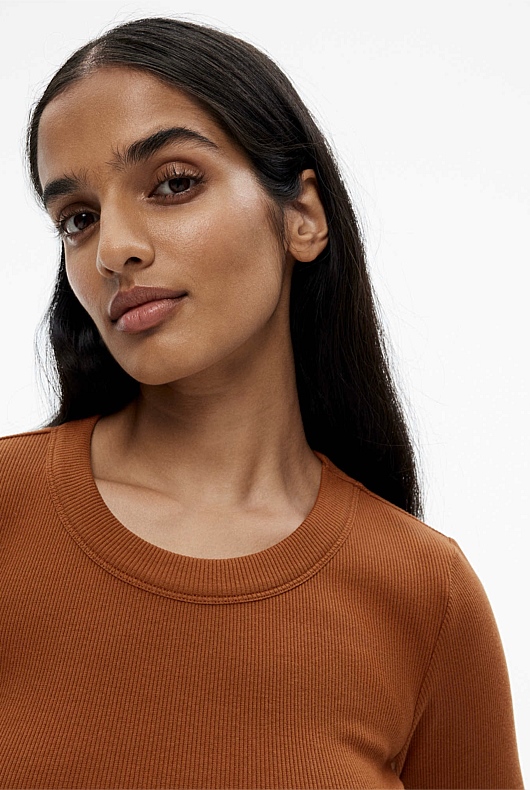 Long Sleeve Rib Top - Faded Terracotta