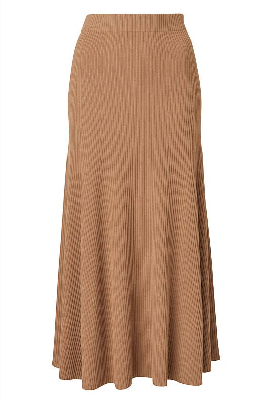 Rib Knit Flare Skirt - Camel