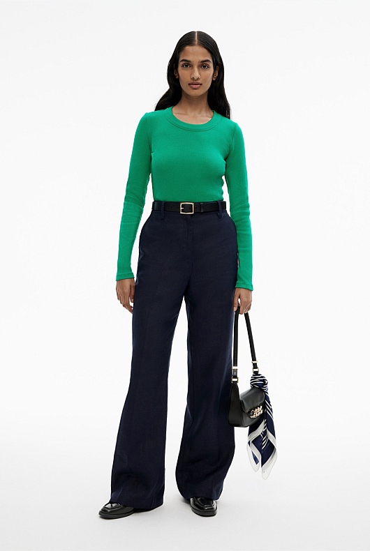 Long Sleeve Rib Top - Viridian Green