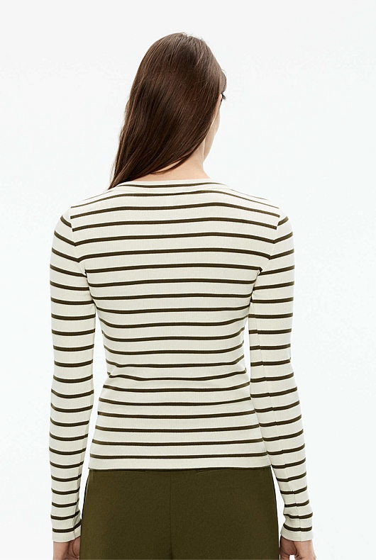Stripe Long Sleeve Rib Top - Vine Green