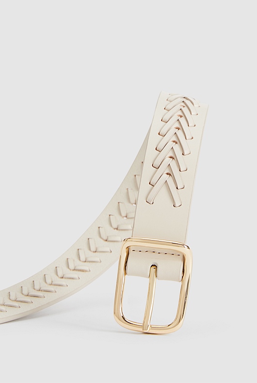 Whipstitch Leather Belt - Raw Oat