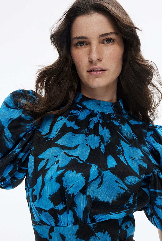 Abstract Textured Blouse - Mallard Blue