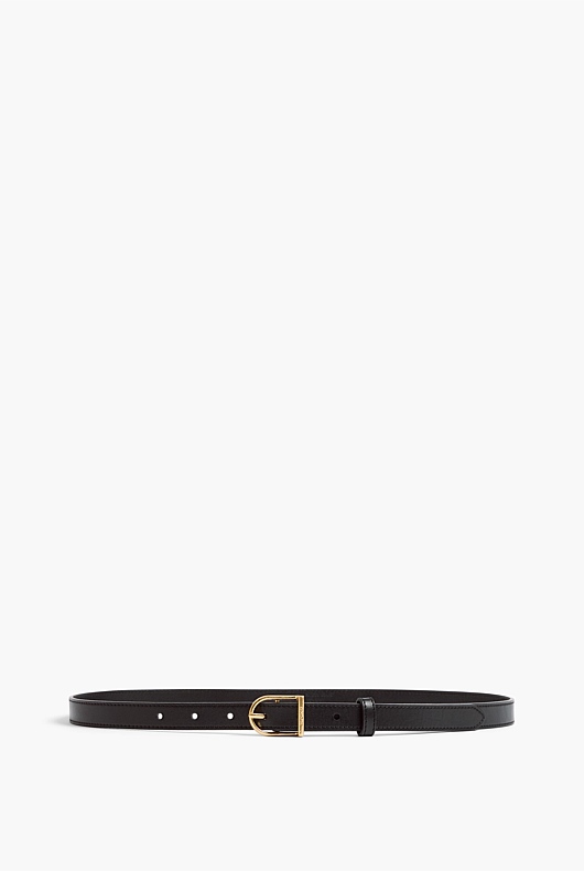 Curved Buckle Slim Belt - Black