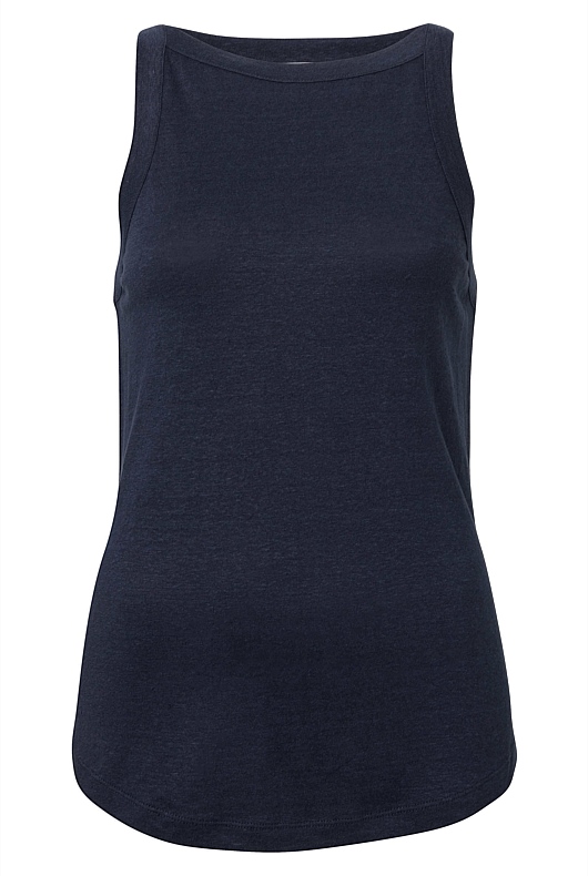 Linen Bind Detail Tank - Regatta Blue
