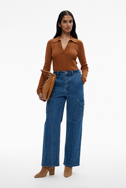 Crepe Rib Henley Knit - Faded Terracotta