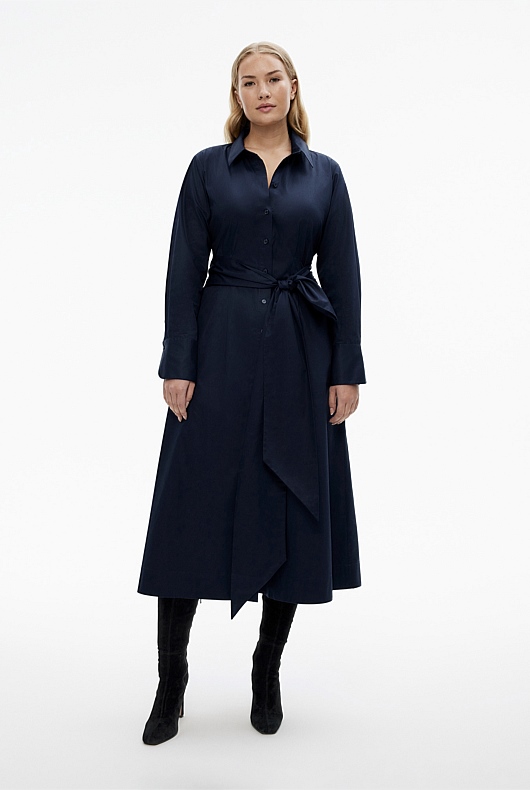 Cotton Sateen Shirt Dress - Blue Night