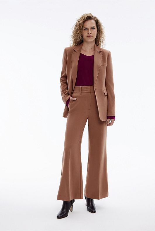 Rib Wide V Neck Knit - Deep Magenta