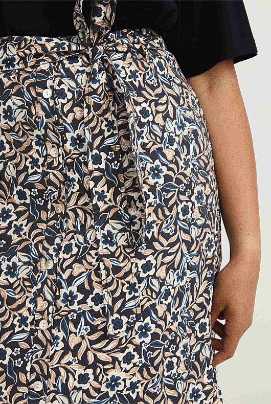 Midnight Floral Midi Skirt - Black Floral