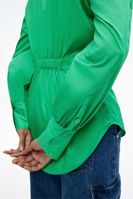 Cotton Sateen Dart Shirt - Leaf Green