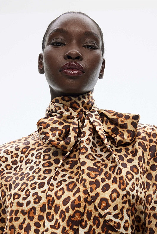Silk Satin Ocelot Blouse - Ocelot Print