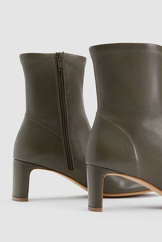 Leather 65mm Heeled Bootie - Sage