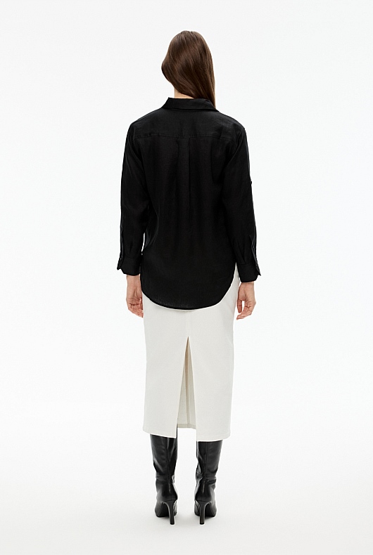 French Linen Pocket Detail Shirt - Black