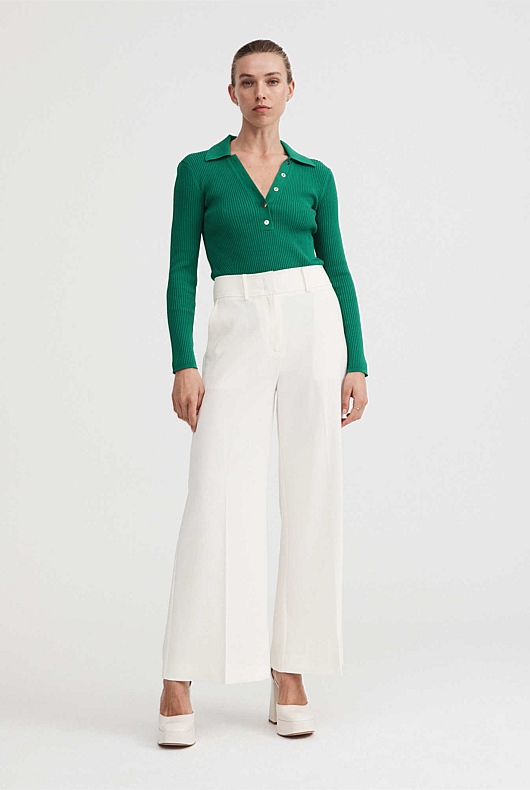 Crepe Collar Henley - Aqua Green