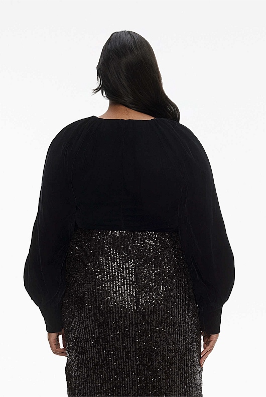 Velvet Gathered Blouse - Black