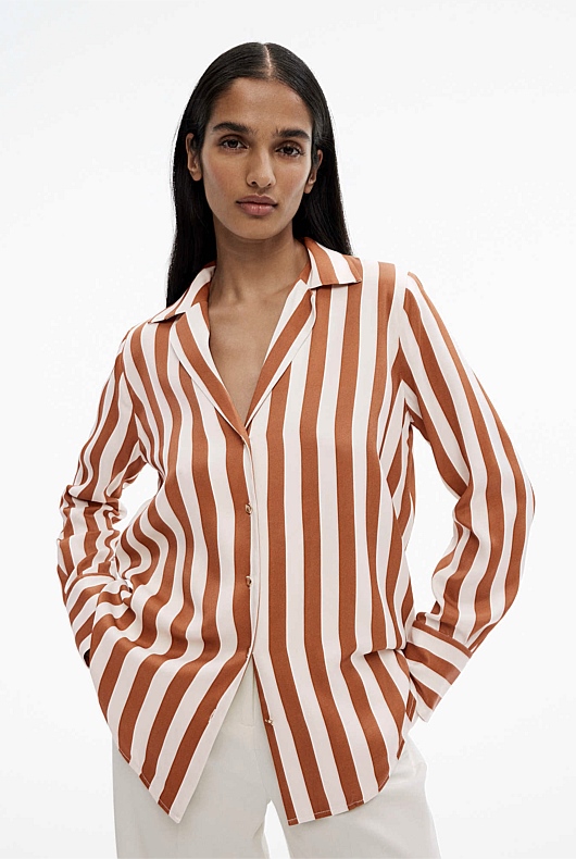 Satin Stripe Shirt - Fudge