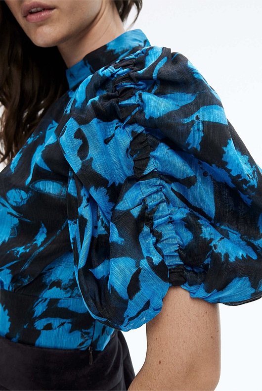 Abstract Textured Blouse - Mallard Blue