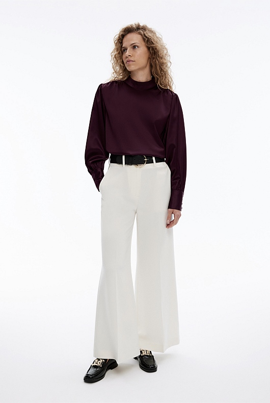 Acetate High Neck Blouse - Bordeaux