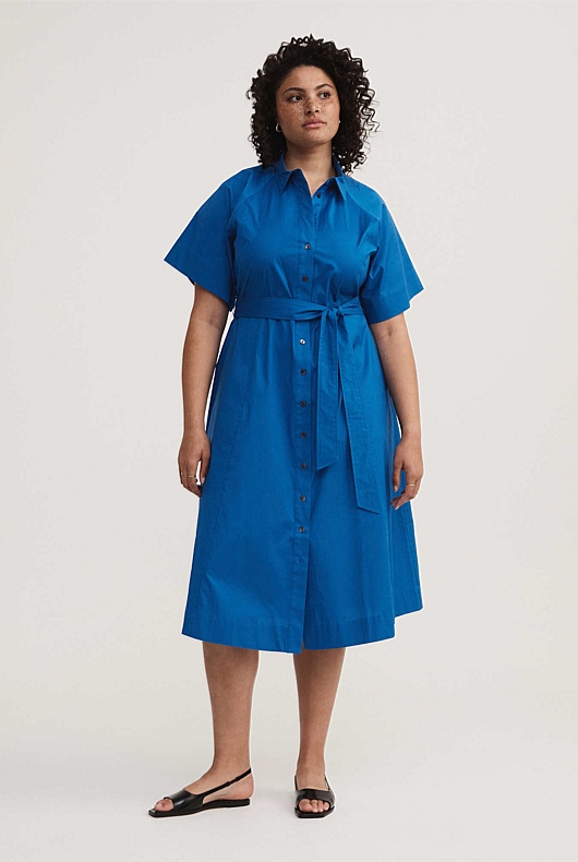 Tie Waist Shirt Dress - Bold Blue