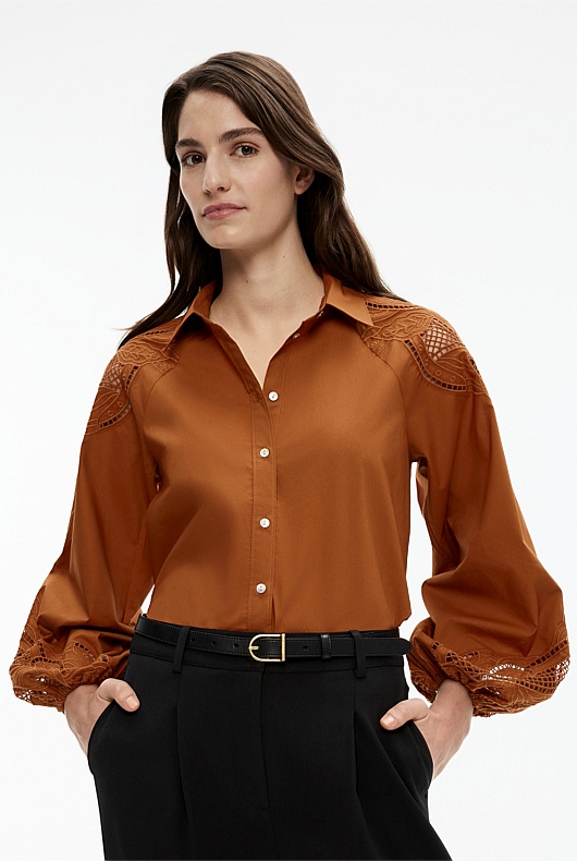 Cotton Broderie Blouse - Faded Terracotta