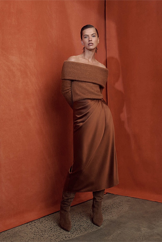 Acetate Drape Skirt - Faded Terracotta