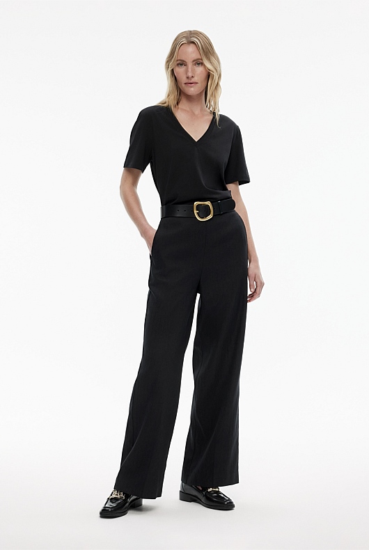 Cotton V Neck Tee - Black