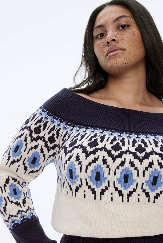 Off Shoulder Fair Isle Knit - Cream