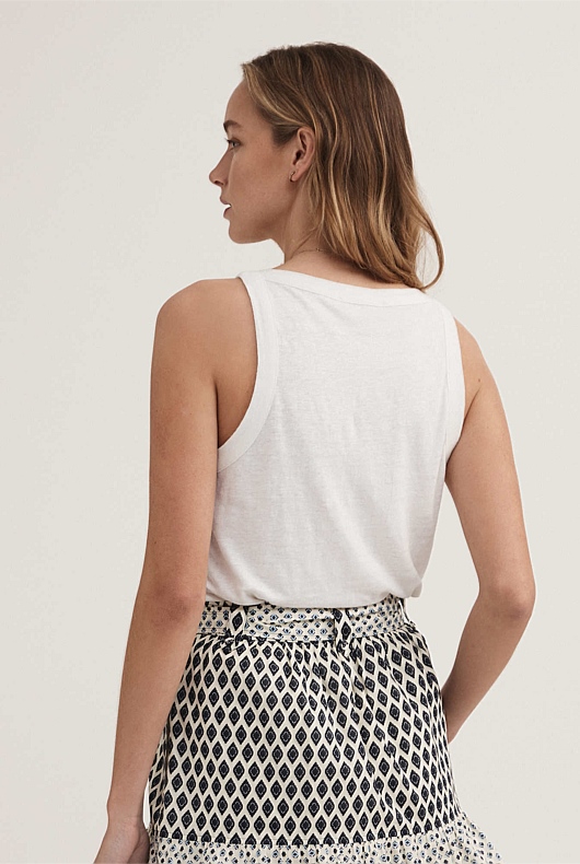 Linen Bind Detail Tank - Pure White