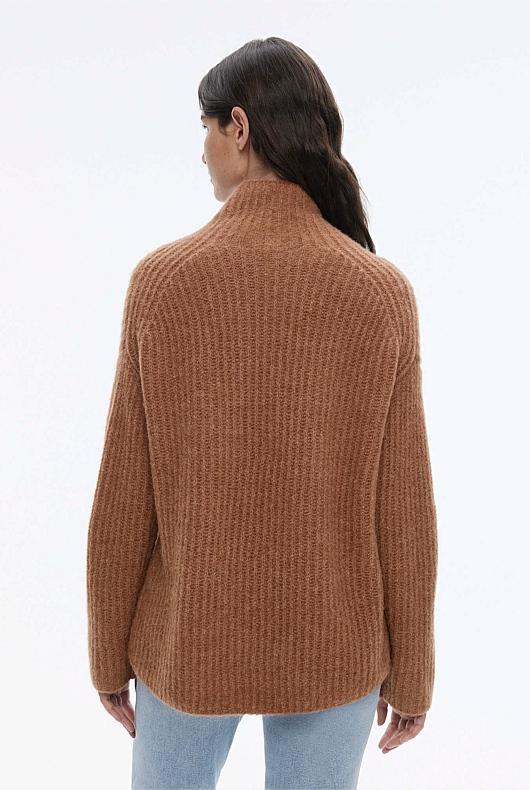Mock Neck Slouch Knit - Camel