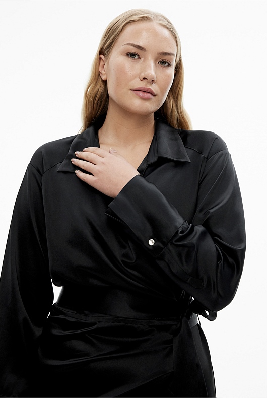 Acetate Wrap Dress - Black