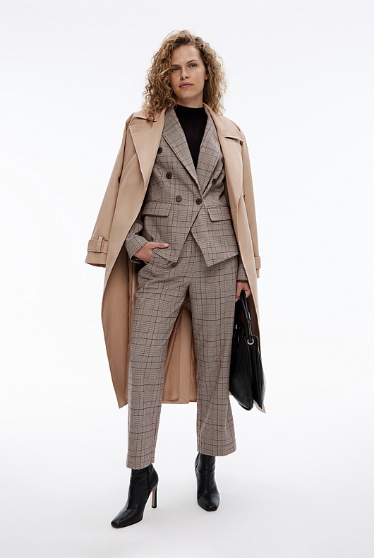 Check Side Button Pant - Mocha